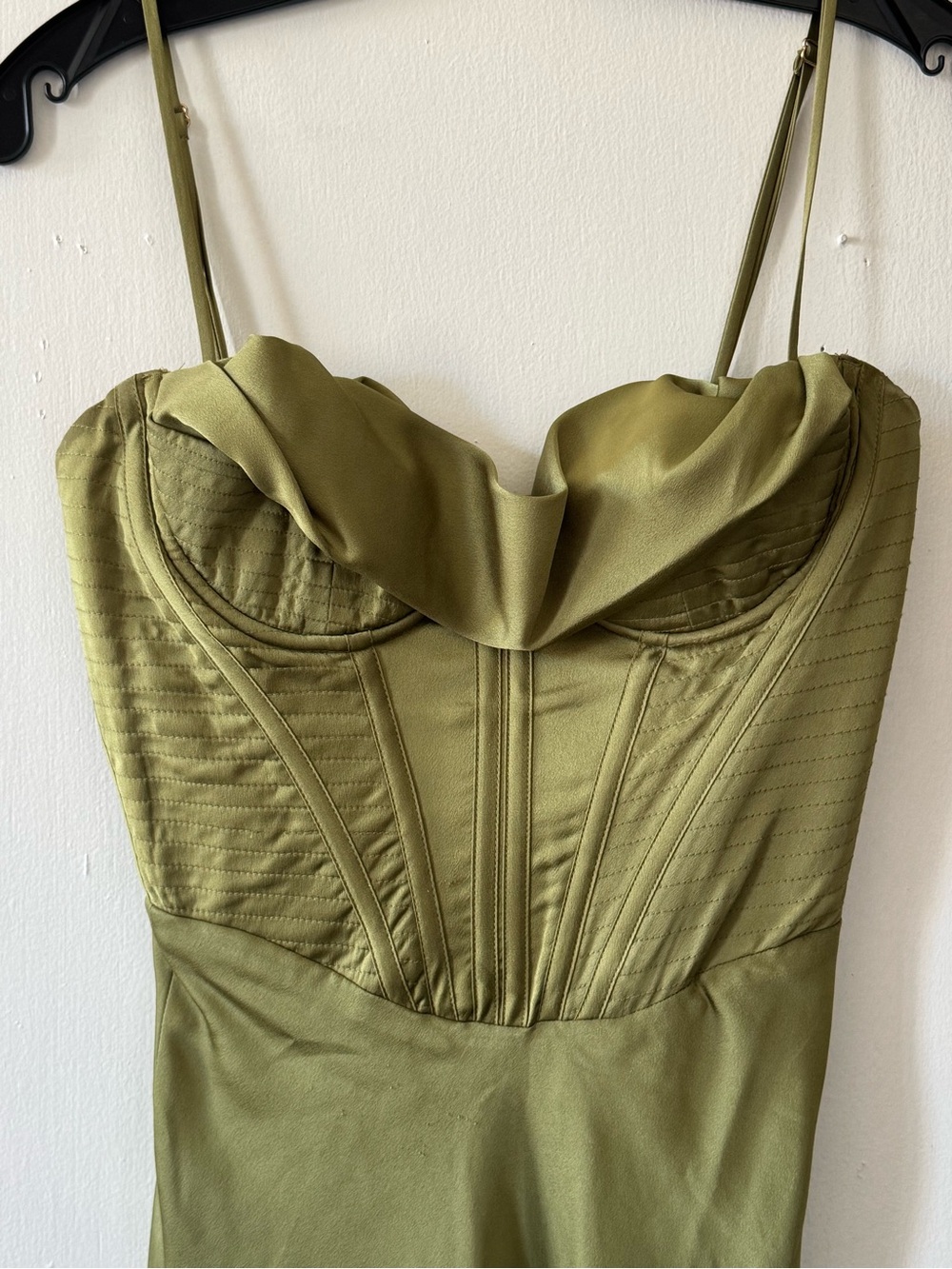 House of CB Olive Satin Bustier Midi Dress - Picture 3 of 7
